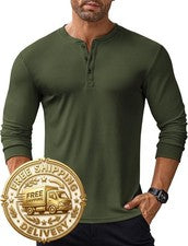 COOFANDY Para hombres Mangas Largas Henley Camisetas Elastizadas Acanaladas Moda Informal