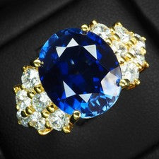 Brillantes anillos de oro de 24 quilates de plata de ley 925 de 9,20 quilates con zafiro azul marino hechos a mano