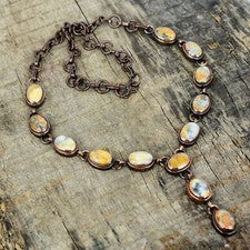 Collar de cadena electroformada artesanal de jaspe maligano natural joyería cobre