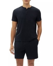 GAP Hombre 2 Piezas Conjunto de pijama camisa y pantalón corto Henley jaspeado. Mediano. Negro. Nuevo
