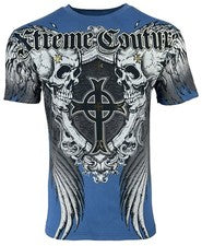 Camiseta para hombre Xtreme Couture by Affliction PULVERIZADA motociclista calavera alas MMA