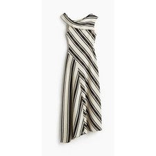 Vestido midi tejido con un hombro a rayas crema negro talla mediana H&M para mujer nuevo con etiquetas