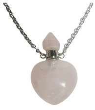 Rose Quartz - Essential Oils / Perfume Bottle Heart Necklace - Love, Compassion