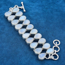 Pulsera de plata esterlina 925 arco iris piedra lunar declaración mujer hecha a mano regalo