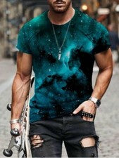 Camiseta Hombre Camiseta Manga Corta Gráfico Moda Cosmos Estrellas Verde Azuelo