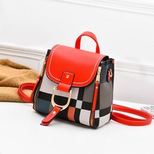 Mochila Bandolera a Cuadros para Mujer Bolso de Hombro PU Multi Bolsillo