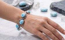 Brazalete de piedras preciosas naturales Larimar hecho a mano plata de ley 925 joyería ADJ