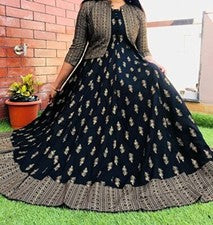 Hermosa Kurti Para Mujer Diseñadora India Gota Trabajo Negro Rayón Kurtis
