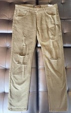 Pantalones de mezclilla para hombre estilo recto color oliva envejecido calce ajustado remache de cobre