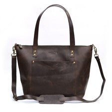 Bolso de hombro de cuero de vaca genuino de chocolate de gran capacidad para mujer