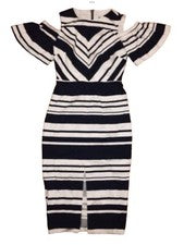 Vestido midi a rayas blanco y negro con hombros fríos talla 0 de Asos para mujer