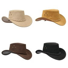 Sombreros de vaquero de cuero gamuza estilo australiano occidental australiano con correa para la barbilla