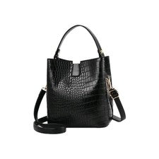 Mujer Cocodrilo Cuero PU Bolso Cubo Retro Hombro Bandolera Bolso Cartera
