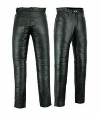 Pantalón de motociclista de cuero negro de vaca real para hombre Pantalones de mezclilla negros Estilo clásico