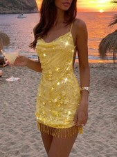 Opulento minivestido de mujer con estampado floral y tirantes de espagueti