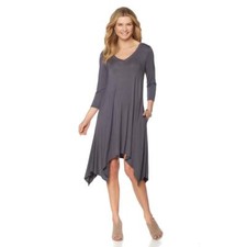 Vestido para mujer STYLE by CASS suave elástico tejido jersey cuello en V gris talla mediana HSN