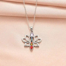 Collar Chakra Colgante Joyería Plata 7 Flor de Loto Piedras Preciosas