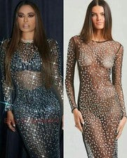 Vestido ajustado de malla con perspectiva para mujer cóctel fiesta moda vestido manga larga