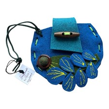 "Muñequera de cuero de fieltro de lana azul hecha a mano de 9"" bolsa artesanal palanca boho"