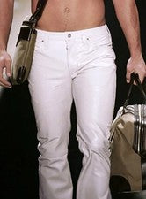 Pantalón de cuero para hombre cuero genuino de cordero blanco pantalón vaquero estilo motocicleta