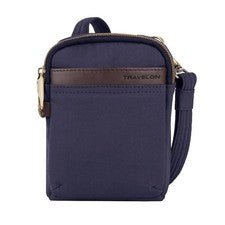 Mini Bandolera Travelon Mensajero Antirrobo - Lona Azul Marino, Nueva con Etiquetas