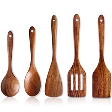 Juego de 5 cucharas de madera para cocinar utensilios de cocina madera de acacia para cocinar...