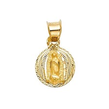 Colgante Virgen Guadalupe María Oro Amarillo 14K Sólido - Medalla Redonda 11mm - PT308