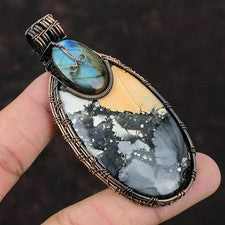 Venta de Halloween Cobre Natural Maligano Jaspe Labradorita Alambre Colgante Envuelto