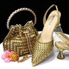 Nuevo juego de zapatos y bolsas con diseño de diamante