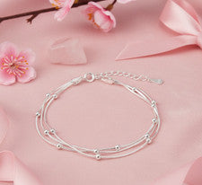 Cadena Doble 20 cm Plata de Ley 925 Mujer Brazalete Bola Diseño Ajustable