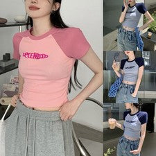 Mujeres Y2K Prendas para el torso Cortas Ajustadas Moda Lo último Niñas Diseño Mangas Cortas Camisetas