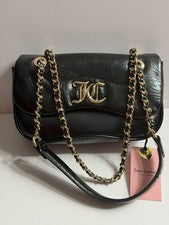 Juicy Couture Mujer Cuero Cartera Negro Bolso de Hombro Bolso de Mano Acentos Dorados Nuevo con Etiquetas