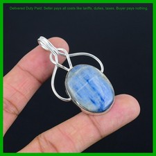Nuevo colgante de plata esterlina chakra garganta ovalado cianita piedras preciosas boda joyería
