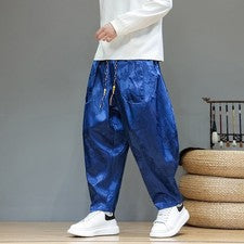 Hombres Pantalones Estilo Harén Estampado Dragón Con Cordones Chinos Informales Pantalones Cónicos Sueltos