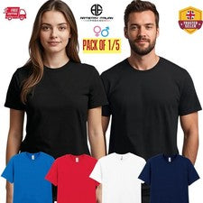 Paquete individual o de 5 camisetas lisas 100 % algodón unisex de manga corta para hombre y mujer