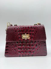 BRAHMIN Mod Hallie Croc Cuero Repujado Mujer Pequeño Bandolera -Rojo Cereza