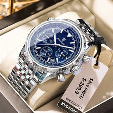 42MM POEDAGAR Reloj Hombre Cuarzo Fecha Lujo 30M Impermeable Cuero Luminoso NUEVO