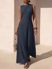Vestido largo de mujer estilo casual con cuello redondo