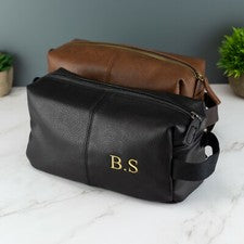 Bolso de baño de cuero bordado personalizado para hombre con correa negro o marrón