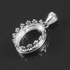 Semi Mount Pendant Stone Setting Size 20X15 MM Oval Shape 925 Sterling Silver