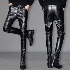 Moda Punk Motociclista Hombres Pantalones Ajustados Imitación Cuero Pantalones Ajustados Pantalones Informales