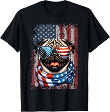 Divertido Diseño Pug Amante de los Perros Bandera de Estados Unidos 4 de Julio Regalo Patriótico Unisex Camiseta