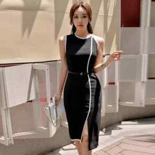 Vestido Corto Vestido Largo de Tubo Blanco Negro Moda Slim Elegante Suave 4598