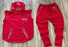 Conjunto de camisa con capucha y pantalón jogger estilo tanque ribete bandana roja personalizada JD Fashion