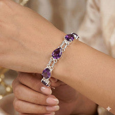 Pulsera de cadena de joyería de plata de ley 925 hecha a mano con piedras preciosas de amatista púrpura