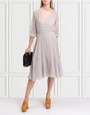 PVP €459 OPALINE Vestido Midi Envolvente Talla S Inserto Cojo Cuello en V Hecho en Italia