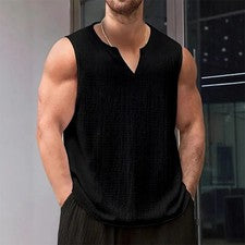 Nueva Camiseta sin Mangas Estilo Americano Para Hombre Fitness Moda Cuello en V Color Sólido Ajuste Ajustado