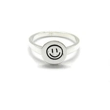 Anillo de plata 925 hecho a mano - Anillo Smiley Emoticon 10 mm, tamaño 46-69