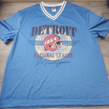 Camiseta deportiva de fútbol americano vintage estilo 1964 de malla azul Detroit Michigan talla L