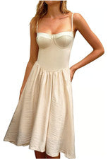 CHYRII Mujer Moda Verano Cuello Corazón Corsé Línea A Mini Solero (M)